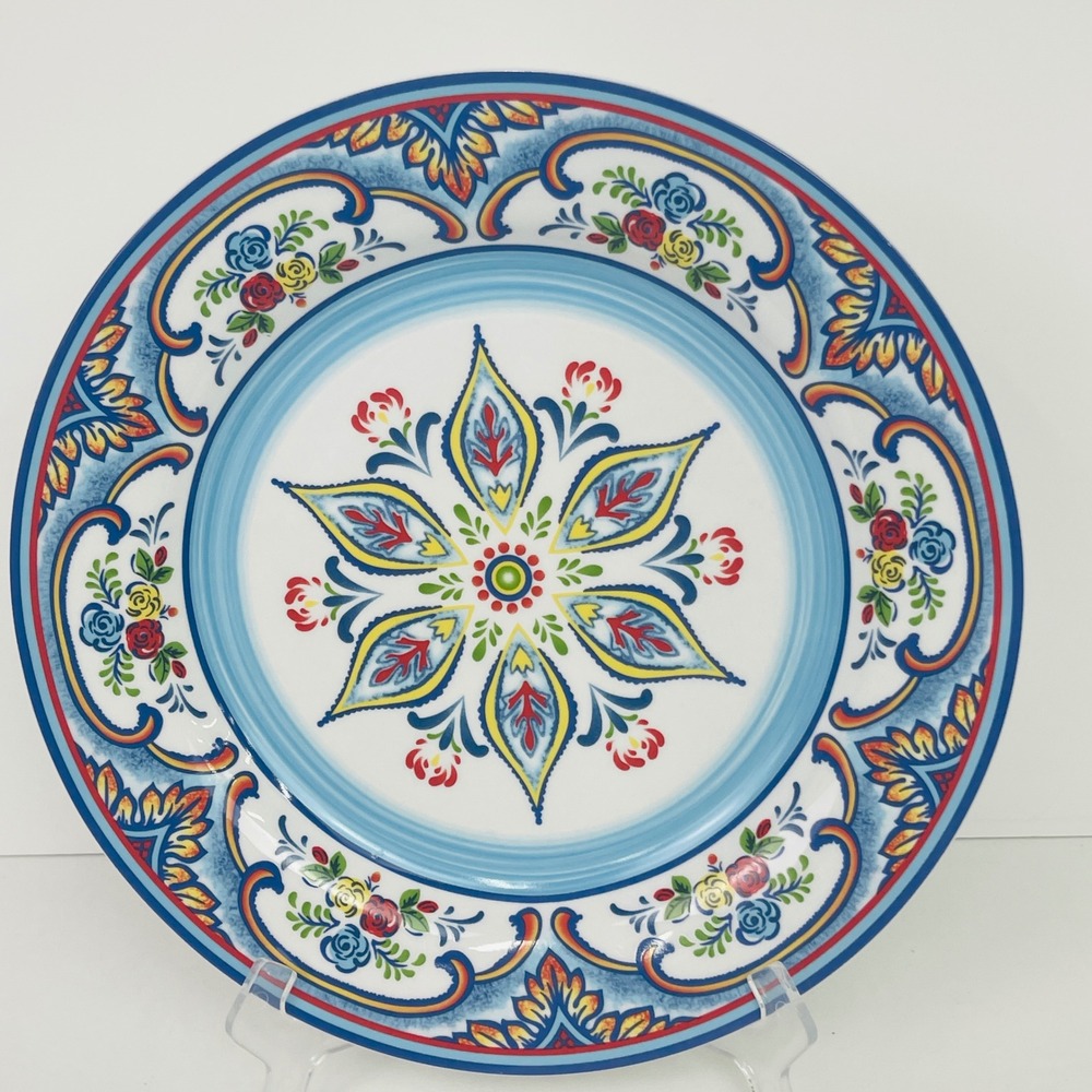 Euro Ceramica Dinner Plate Zanzibar Blue White Floral Ceramic Spanish Excellent